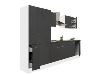 Yorki 300 konyhabútor fehér korpusz,selyemfényű antracit fronttal polcos szekrénnyel