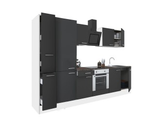 Yorki 300 konyhabútor fehér korpusz,selyemfényű antracit front alsó sütős elemmel polcos szekrénnyel