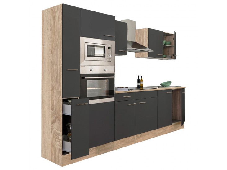 Yorki 300 konyhabútor sonoma tölgy korpusz,selyemfényű antracit fronttal