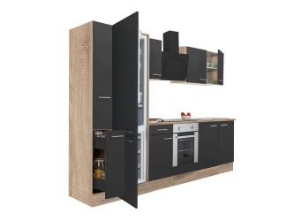 Yorki 300 konyhabútor sonoma tölgy korpusz,selyemfényű antracit front alsó sütős elemmel alulfagyasztós hűtős szekrénnyel