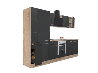 Yorki 300 konyhabútor sonoma tölgy korpusz,selyemfényű antracit front alsó sütős elemmel polcos szekrénnyel