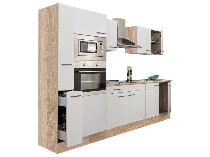 Yorki 300 konyhabútor sonoma tölgy korpusz,selyemfényű fehér fronttal