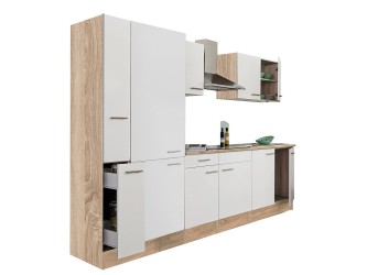 Yorki 300 konyhabútor sonoma tölgy korpusz,selyemfényű fehér fronttal polcos szekrénnyel