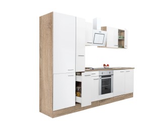 Yorki 300 konyhabútor sonoma tölgy korpusz,selyemfényű fehér front alsó sütős elemmel polcos szekrénnyel