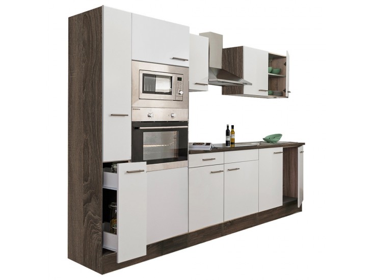 Yorki 300 konyhabútor yorki tölgy korpusz,selyemfényű fehér fronttal