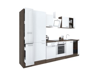 Yorki 300 konyhabútor yorki tölgy korpusz,selyemfényű fehér front alsó sütős elemmel polcos szekrénnyel