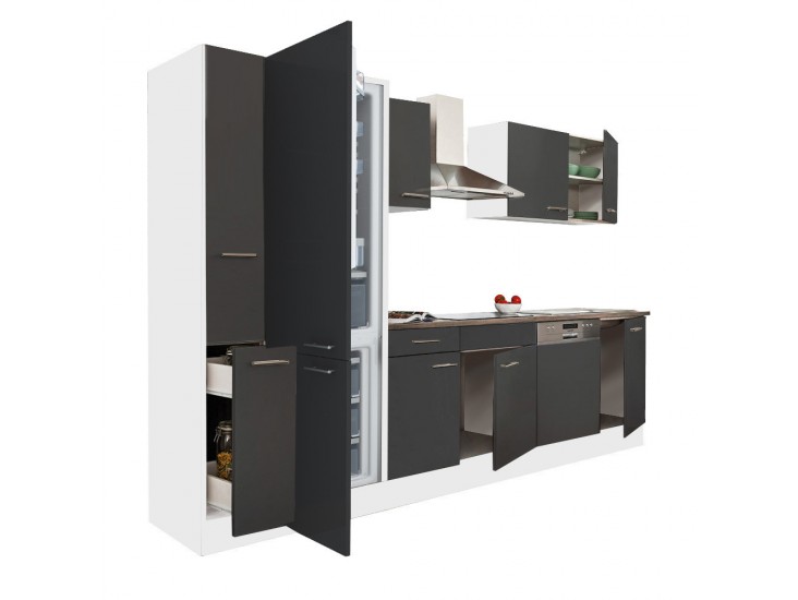 Yorki 310 konyhabútor fehér korpusz,selyemfényű antracit fronttal alulfagyasztós hűtős szekrénnyel