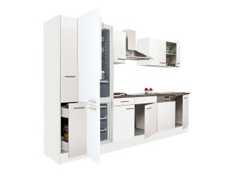 Yorki 310 konyhabútor fehér korpusz,selyemfényű fehér fronttal alulfagyasztós hűtős szekrénnyel