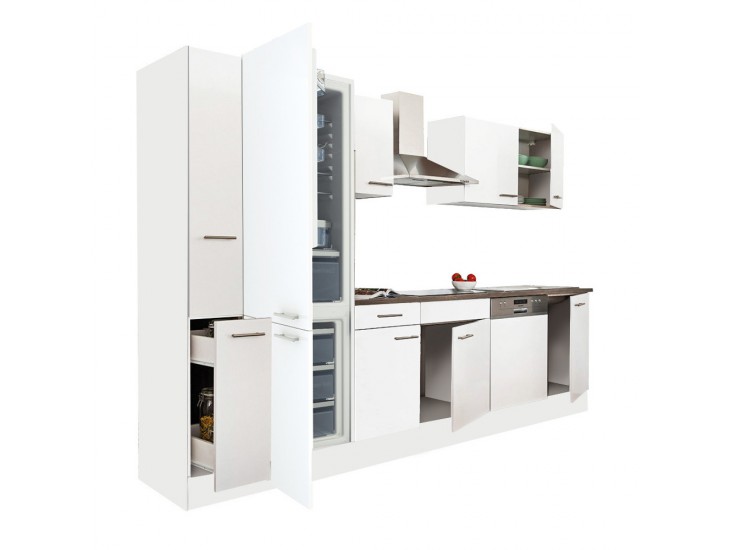 Yorki 310 konyhabútor fehér korpusz,selyemfényű fehér fronttal alulfagyasztós hűtős szekrénnyel