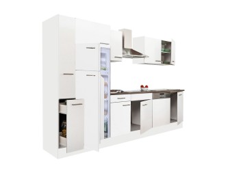 Yorki 310 konyhabútor fehér korpusz,selyemfényű fehér fronttal felülfagyasztós hűtős szekrénnyel