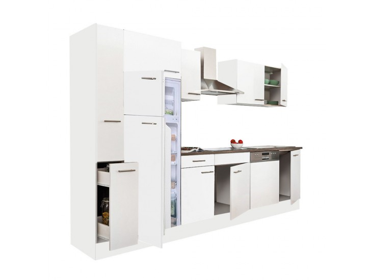 Yorki 310 konyhabútor fehér korpusz,selyemfényű fehér fronttal felülfagyasztós hűtős szekrénnyel