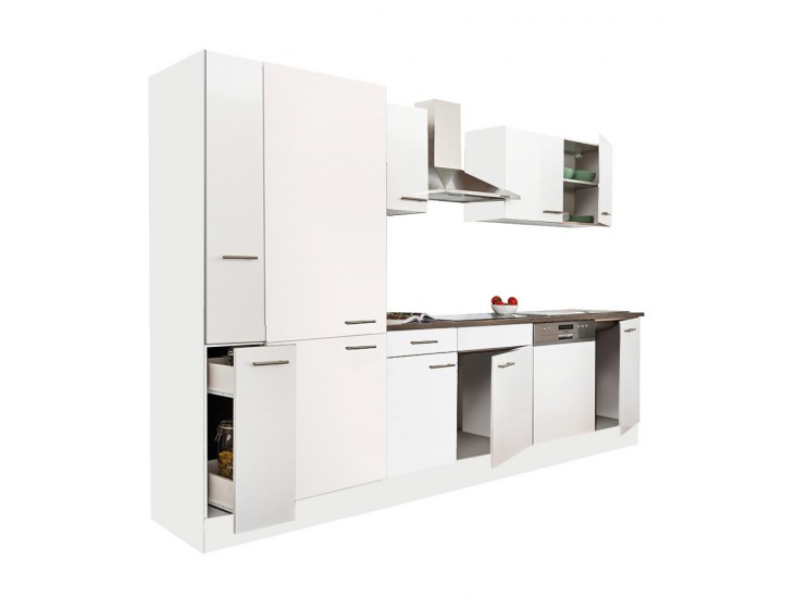 Yorki 310 konyhabútor fehér korpusz,selyemfényű fehér fronttal polcos szekrénnyel