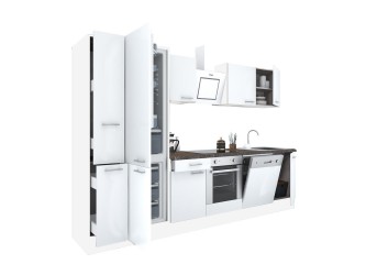 Yorki 310 konyhabútor fehér korpusz,selyemfényű fehér front alsó sütős elemmel alulfagyasztós hűtős szekrénnyel