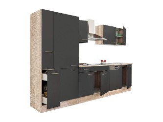 Yorki 310 konyhabútor sonoma tölgy korpusz,selyemfényű antracit fronttal polcos szekrénnyel