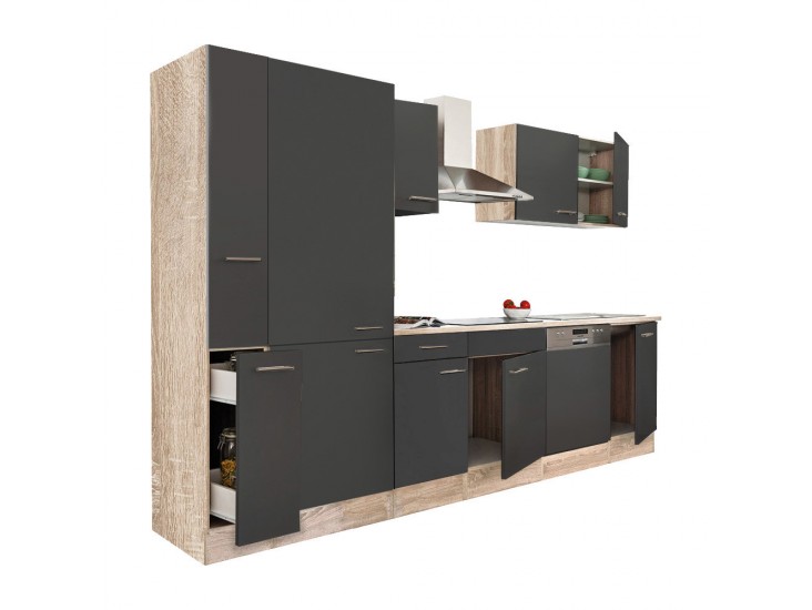 Yorki 310 konyhabútor sonoma tölgy korpusz,selyemfényű antracit fronttal polcos szekrénnyel