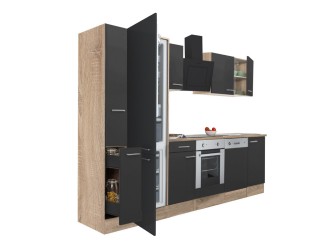 Yorki 310 konyhabútor sonoma tölgy korpusz,selyemfényű antracit front alsó sütős elemmel alulfagyasztós hűtős szekrénnyel