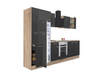 Yorki 310 konyhabútor sonoma tölgy korpusz,selyemfényű antracit front alsó sütős elemmel felülfagyasztós hűtős szekrénnyel