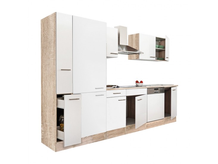 Yorki 310 konyhabútor sonoma tölgy korpusz,selyemfényű fehér fronttal polcos szekrénnyel