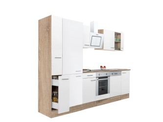 Yorki 310 konyhabútor sonoma tölgy korpusz,selyemfényű fehér front alsó sütős elemmel polcos szekrénnyel