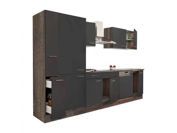 Yorki 310 konyhabútor yorki tölgy korpusz,selyemfényű antracit fronttal polcos szekrénnyel