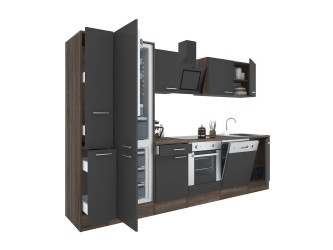 Yorki 310 konyhabútor yorki tölgy korpusz,selyemfényű antracit front alsó sütős elemmel alulfagyasztós hűtős szekrénnyel