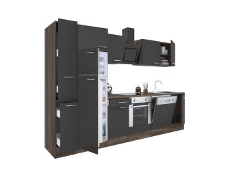 Yorki 310 konyhabútor yorki tölgy korpusz,selyemfényű antracit front alsó sütős elemmel felülfagyasztós hűtős szekrénnyel