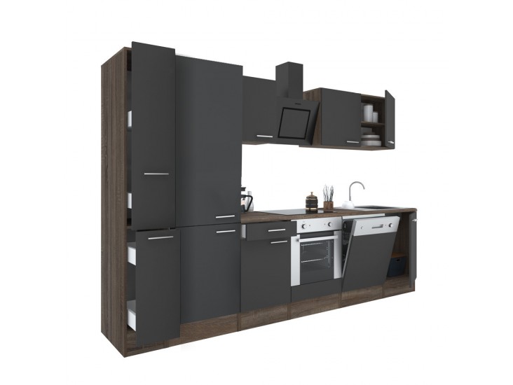 Yorki 310 konyhabútor yorki tölgy korpusz,selyemfényű antracit front alsó sütős elemmel polcos szekrénnyel