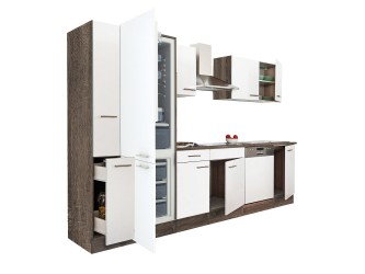 Yorki 310 konyhabútor yorki tölgy korpusz,selyemfényű fehér fronttal alulfagyasztós hűtős szekrénnyel