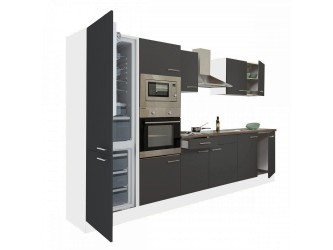 Yorki 330 konyhabútor fehér korpusz,selyemfényű antracit fronttal alulfagyasztós hűtős szekrénnyel