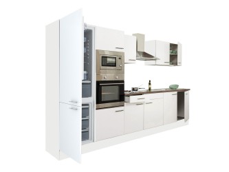 Yorki 330 konyhabútor fehér korpusz,selyemfényű fehér fronttal alulfagyasztós hűtős szekrénnyel