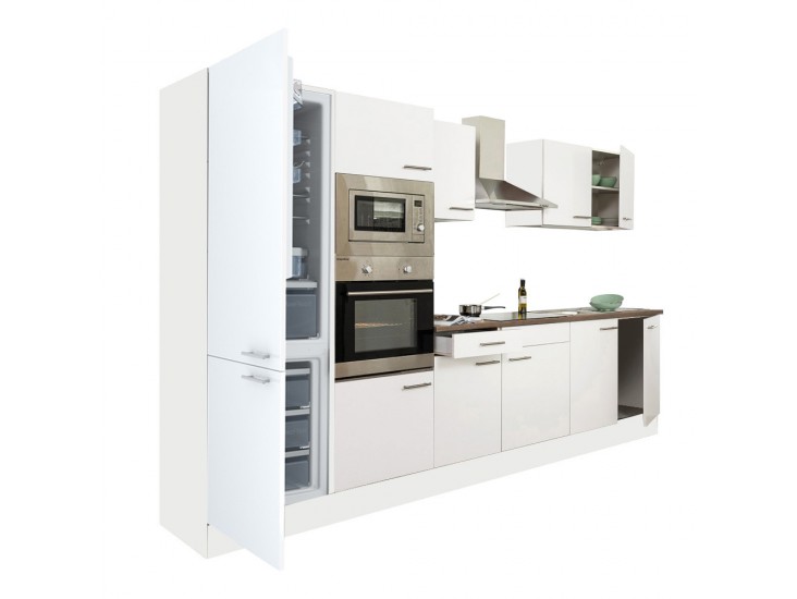 Yorki 330 konyhabútor fehér korpusz,selyemfényű fehér fronttal alulfagyasztós hűtős szekrénnyel