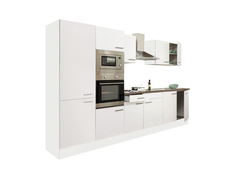 Yorki 330 konyhabútor fehér korpusz,selyemfényű fehér fronttal polcos szekrénnyel