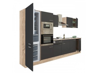 Yorki 330 konyhabútor sonoma tölgy korpusz,selyemfényű antracit fronttal alulfagyasztós hűtős szekrénnyel