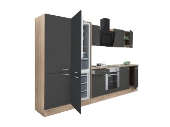 Yorki 330 konyhabútor sonoma tölgy korpusz,selyemfényű antracit front alsó sütős elemmel polcos szekrénnyel és alulfagyasztós hűtős szekrénnyel