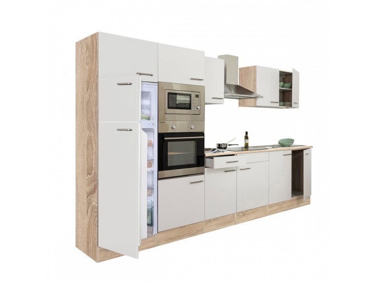 Yorki 330 konyhabútor sonoma tölgy korpusz,selyemfényű fehér fronttal