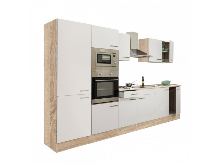 Yorki 330 konyhabútor sonoma tölgy korpusz,selyemfényű fehér fronttal polcos szekrénnyel