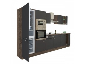 Yorki 330 konyhabútor yorki tölgy korpusz,selyemfényű antracit fronttal alulfagyasztós hűtős szekrénnyel