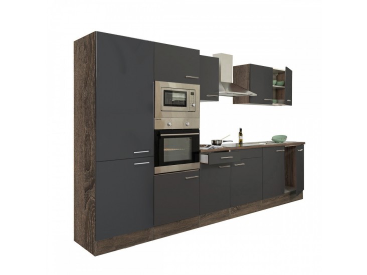 Yorki 330 konyhabútor yorki tölgy korpusz,selyemfényű antracit fronttal polcos szekrénnyel