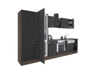 Yorki 330 konyhabútor yorki tölgy korpusz,selyemfényű antracit front alsó sütős elemmel polcos szekrénnyel és alulfagyasztós hűtős szekrénnyel