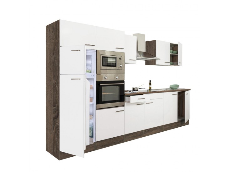 Yorki 330 konyhabútor yorki tölgy korpusz,selyemfényű fehér fronttal