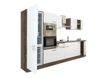 Yorki 330 konyhabútor yorki tölgy korpusz,selyemfényű fehér fronttal alulfagyasztós hűtős szekrénnyel