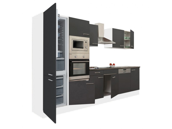 Yorki 340 konyhabútor fehér korpusz,selyemfényű antracit fronttal alulfagyasztós hűtős szekrénnyel