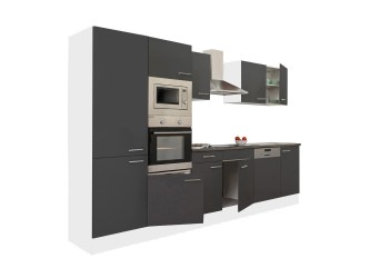 Yorki 340 konyhabútor fehér korpusz,selyemfényű antracit fronttal polcos szekrénnyel