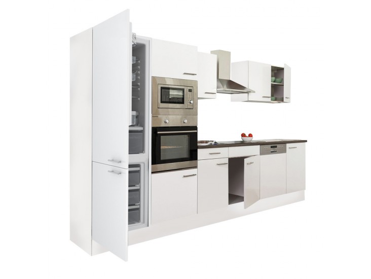 Yorki 340 konyhabútor fehér korpusz,selyemfényű fehér fronttal alulfagyasztós hűtős szekrénnyel