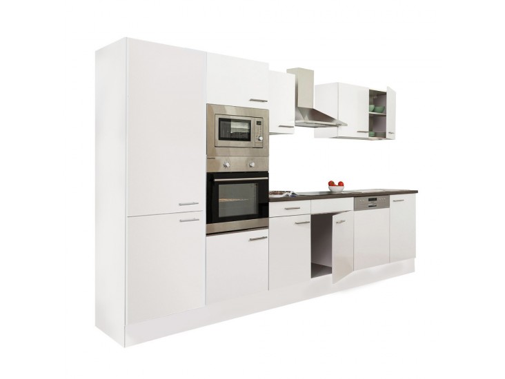 Yorki 340 konyhabútor fehér korpusz,selyemfényű fehér fronttal polcos szekrénnyel