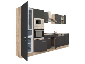 Yorki 340 konyhabútor sonoma tölgy korpusz,selyemfényű antracit fronttal alulfagyasztós hűtős szekrénnyel