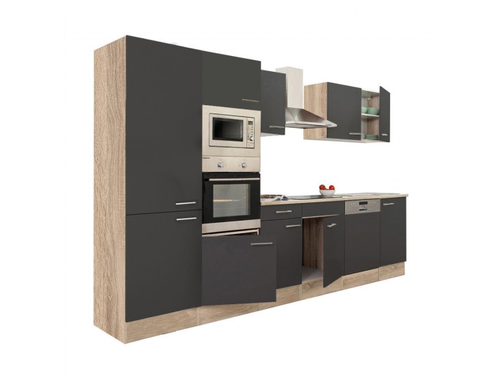 Yorki 340 konyhabútor sonoma tölgy korpusz,selyemfényű antracit fronttal polcos szekrénnyel