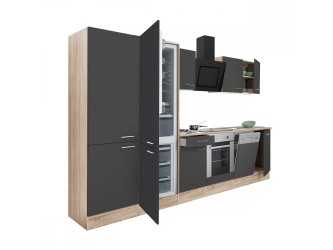Yorki 340 konyhabútor sonoma tölgy korpusz,selyemfényű antracit front alsó sütős elemmel polcos szekrénnyel és alulfagyasztós hűtős szekrénnyel