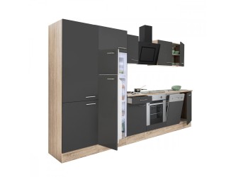 Yorki 340 konyhabútor sonoma tölgy korpusz,selyemfényű antracit front alsó sütős elemmel polcos szekrénnyel és felülfagyasztós hűtős szekrénnyel