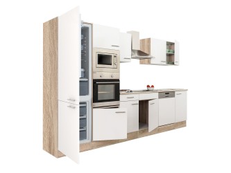 Yorki 340 konyhabútor sonoma tölgy korpusz,selyemfényű fehér fronttal alulfagyasztós hűtős szekrénnyel